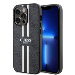 Apple iPhone 14 Pro Max Kılıf Guess Magsafe Şarj Özellikli Şerit Tasarımlı Kapak Siyah