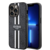Apple iPhone 14 Pro Max Kılıf Guess Magsafe Şarj Özellikli Şerit Tasarımlı Kapak Siyah