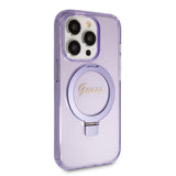 Apple iPhone 15 Pro Kılıf Guess Magsafe Şarj Özellikli Simli Ring Standlı Kapak Mor