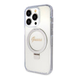 Apple iPhone 15 Pro Kılıf Guess Magsafe Şarj Özellikli Simli Ring Standlı Kapak Şeffaf