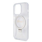 Apple iPhone 15 Pro Kılıf Guess Magsafe Şarj Özellikli Simli Ring Standlı Kapak Şeffaf
