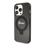 Apple iPhone 15 Pro Kılıf Guess Magsafe Şarj Özellikli Simli Ring Standlı Kapak Siyah