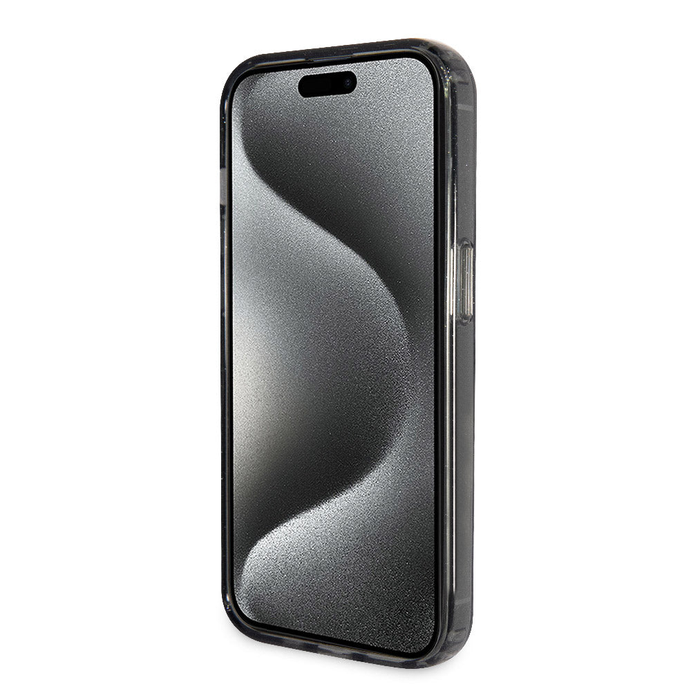 Apple iPhone 15 Pro Max Kılıf Guess Magsafe Şarj Özellikli Simli Ring Standlı Kapak Siyah