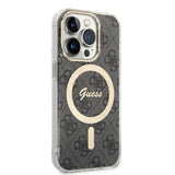 Apple iPhone 15 Pro Kılıf Guess Magsafe Şarj Özellikli Yazı Logolu 4G Desenli Kapak Siyah