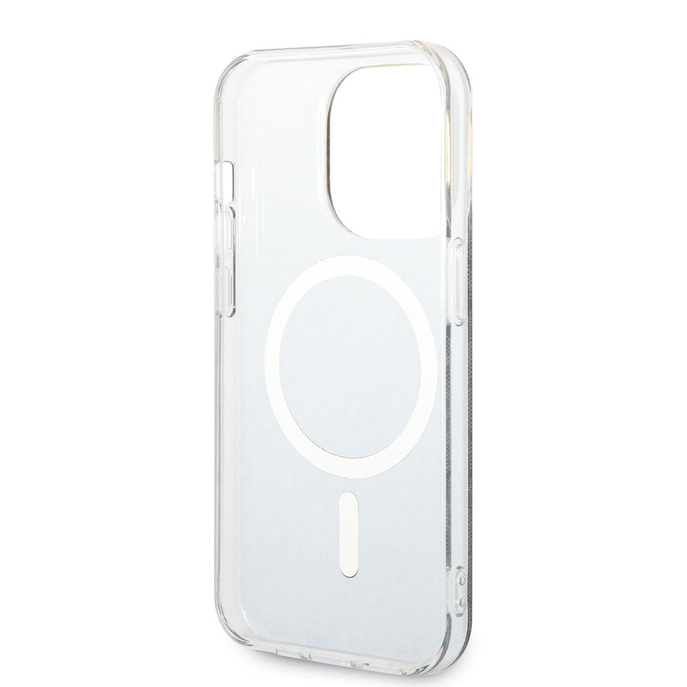 Apple iPhone 15 Pro Kılıf Guess Magsafe Şarj Özellikli Yazı Logolu 4G Desenli Kapak Siyah