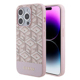 Apple iPhone 15 Pro Kılıf Guess Magsafe Şarj Özellikli Yazı Logolu GCube Desenli Kapak Pembe