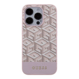 Apple iPhone 15 Pro Kılıf Guess Magsafe Şarj Özellikli Yazı Logolu GCube Desenli Kapak Pembe