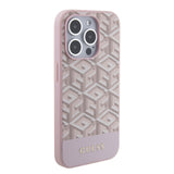Apple iPhone 15 Pro Kılıf Guess Magsafe Şarj Özellikli Yazı Logolu GCube Desenli Kapak Pembe