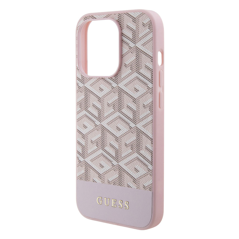 Apple iPhone 15 Pro Kılıf Guess Magsafe Şarj Özellikli Yazı Logolu GCube Desenli Kapak Pembe