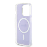 Apple iPhone 15 Pro Max Kılıf Guess Magsafe Şarj Özellikli Yazı Logolu Iridescent Kapak Mor