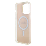 Apple iPhone 15 Pro Kılıf Guess Magsafe Şarj Özellikli Yazı Logolu Iridescent Kapak Pembe