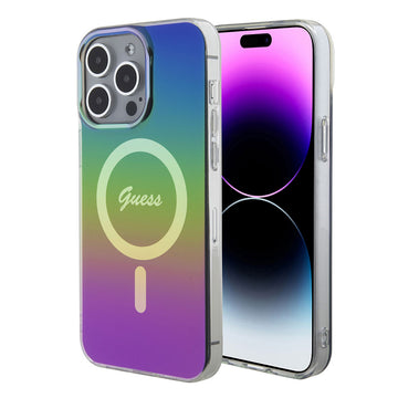 Apple iPhone 15 Pro Kılıf Guess Magsafe Şarj Özellikli Yazı Logolu Iridescent Kapak Siyah