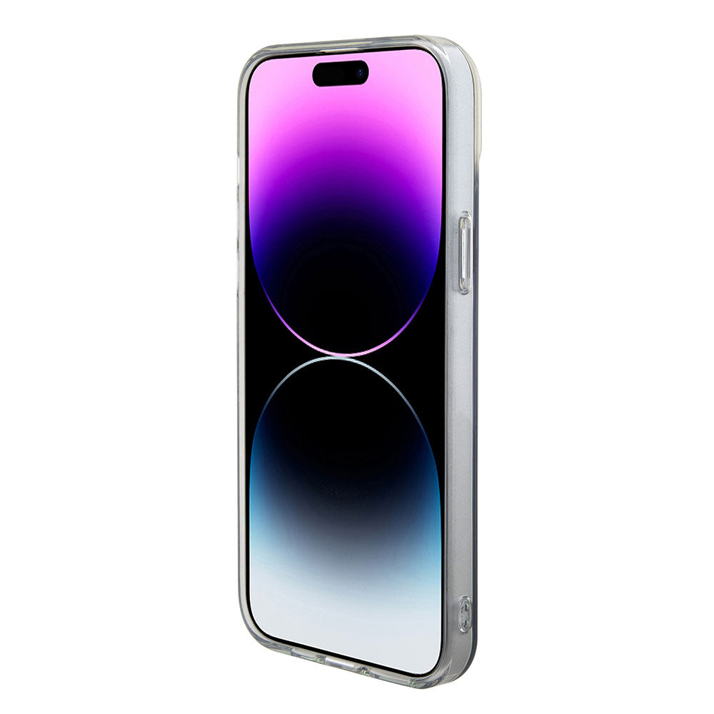 Apple iPhone 15 Pro Kılıf Guess Magsafe Şarj Özellikli Yazı Logolu Iridescent Kapak Siyah