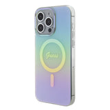 Apple iPhone 15 Pro Kılıf Guess Magsafe Şarj Özellikli Yazı Logolu Iridescent Kapak Turkuaz