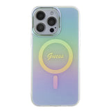 Apple iPhone 15 Pro Kılıf Guess Magsafe Şarj Özellikli Yazı Logolu Iridescent Kapak Turkuaz