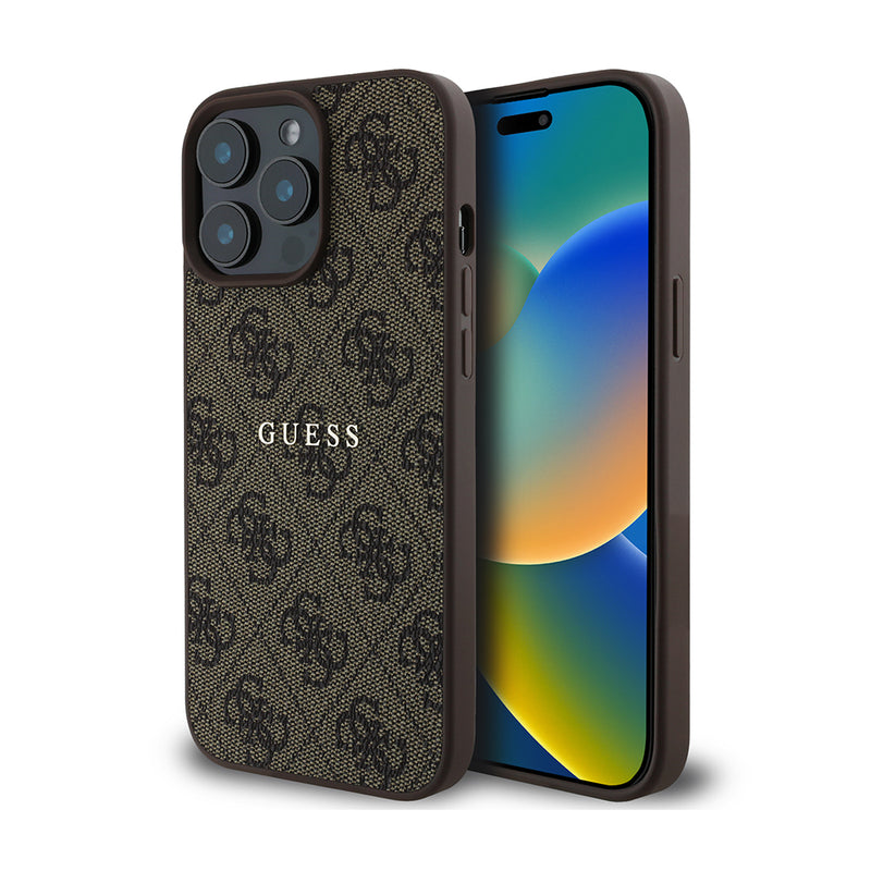 Apple iPhone 15 Pro Max Kılıf Guess Magsafe Uyumlu 4G Desen Yazı Logolu Kapak Kahverengi