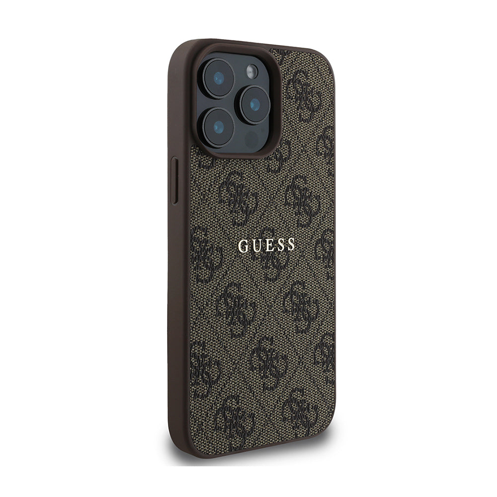 Apple iPhone 15 Pro Max Kılıf Guess Magsafe Uyumlu 4G Desen Yazı Logolu Kapak Kahverengi