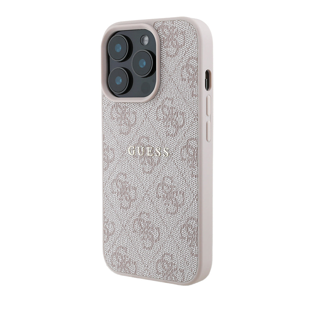 Apple iPhone 15 Pro Max Kılıf Guess Magsafe Uyumlu 4G Desen Yazı Logolu Kapak Pembe
