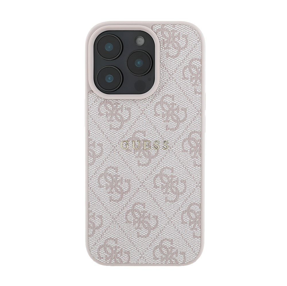Apple iPhone 15 Pro Max Kılıf Guess Magsafe Uyumlu 4G Desen Yazı Logolu Kapak Pembe