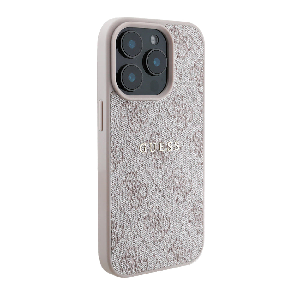 Apple iPhone 15 Pro Max Kılıf Guess Magsafe Uyumlu 4G Desen Yazı Logolu Kapak Pembe
