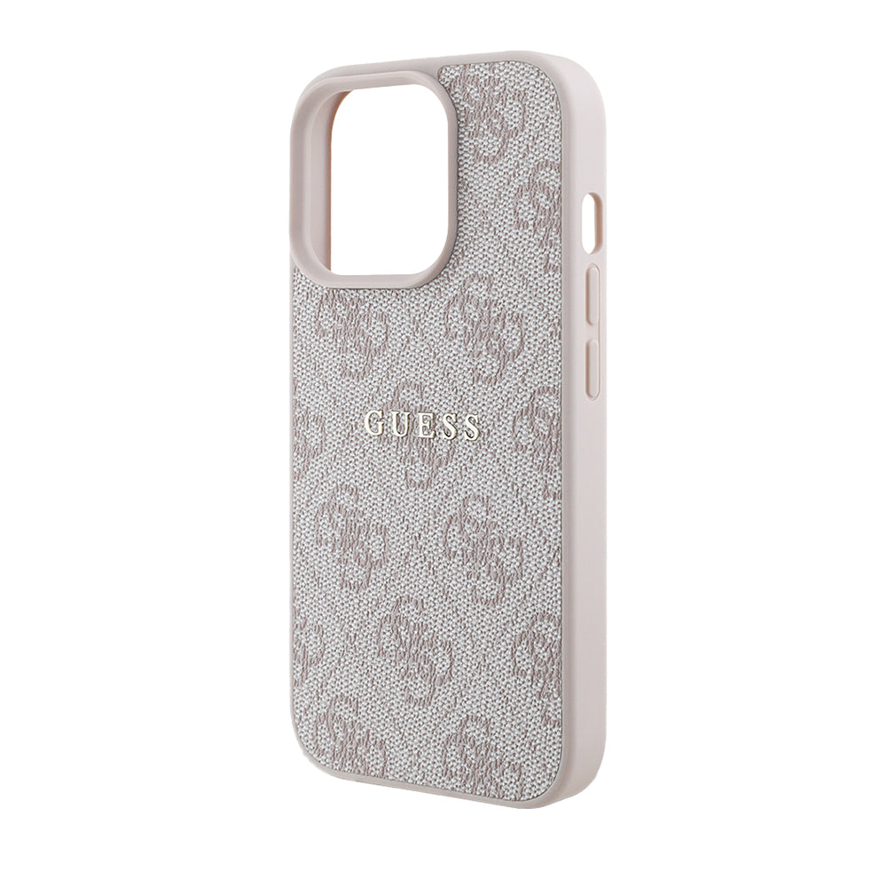 Apple iPhone 15 Pro Max Kılıf Guess Magsafe Uyumlu 4G Desen Yazı Logolu Kapak Pembe