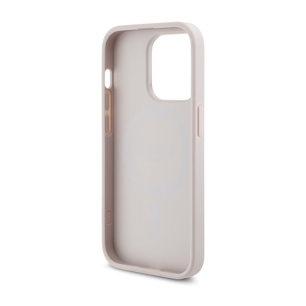 Apple iPhone 15 Pro Max Kılıf Guess Magsafe Uyumlu 4G Desen Yazı Logolu Kapak Pembe