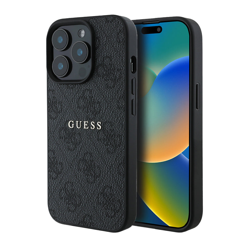 Apple iPhone 15 Pro Max Kılıf Guess Magsafe Uyumlu 4G Desen Yazı Logolu Kapak Siyah