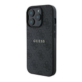 Apple iPhone 15 Pro Kılıf Guess Magsafe Uyumlu 4G Desen Yazı Logolu Kapak Siyah