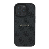 Apple iPhone 15 Pro Kılıf Guess Magsafe Uyumlu 4G Desen Yazı Logolu Kapak Siyah