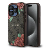 Apple iPhone 15 Pro Max Kılıf Guess Magsafe Uyumlu Gül Baskılı ve 4G Desenli Kapak Kahverengi