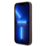 Apple iPhone 15 Pro Max Kılıf Guess PU Deri 4G Metal Logolu Desenli Kapak Kahverengi
