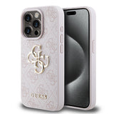 Apple iPhone 15 Pro Kılıf Guess PU Deri 4G Metal Logolu Desenli Kapak Pembe