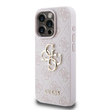 Apple iPhone 15 Pro Kılıf Guess PU Deri 4G Metal Logolu Desenli Kapak Pembe