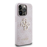 Apple iPhone 15 Pro Kılıf Guess PU Deri 4G Metal Logolu Desenli Kapak Pembe