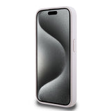 Apple iPhone 15 Pro Kılıf Guess PU Deri 4G Metal Logolu Desenli Kapak Pembe
