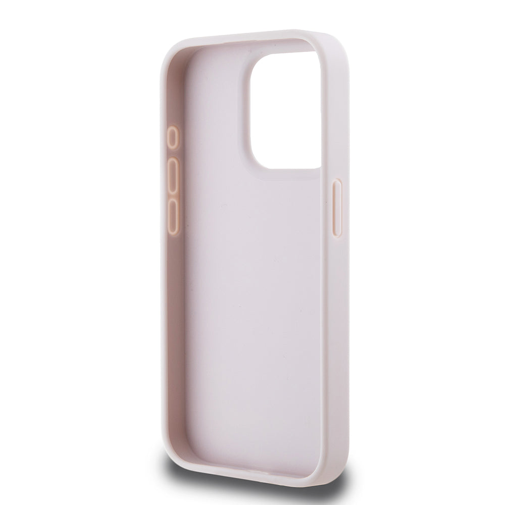 Apple iPhone 15 Pro Max Kılıf Guess PU Deri 4G Metal Logolu Desenli Kapak Pembe