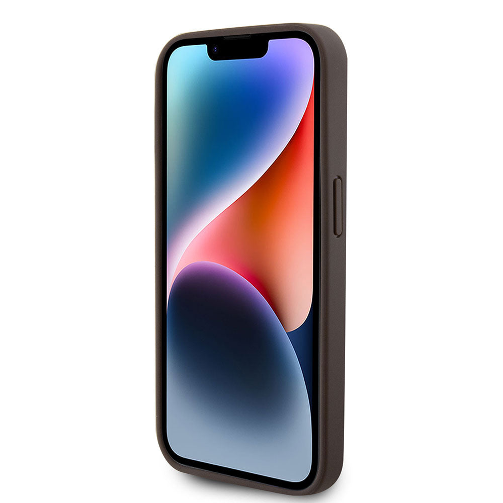 Apple iPhone 15 Pro Max Kılıf Guess PU Deri Askılı Strass Crossbody Kapak Kahverengi