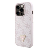 Apple iPhone 15 Pro Kılıf Guess PU Deri Askılı Strass Crossbody Kapak Pembe