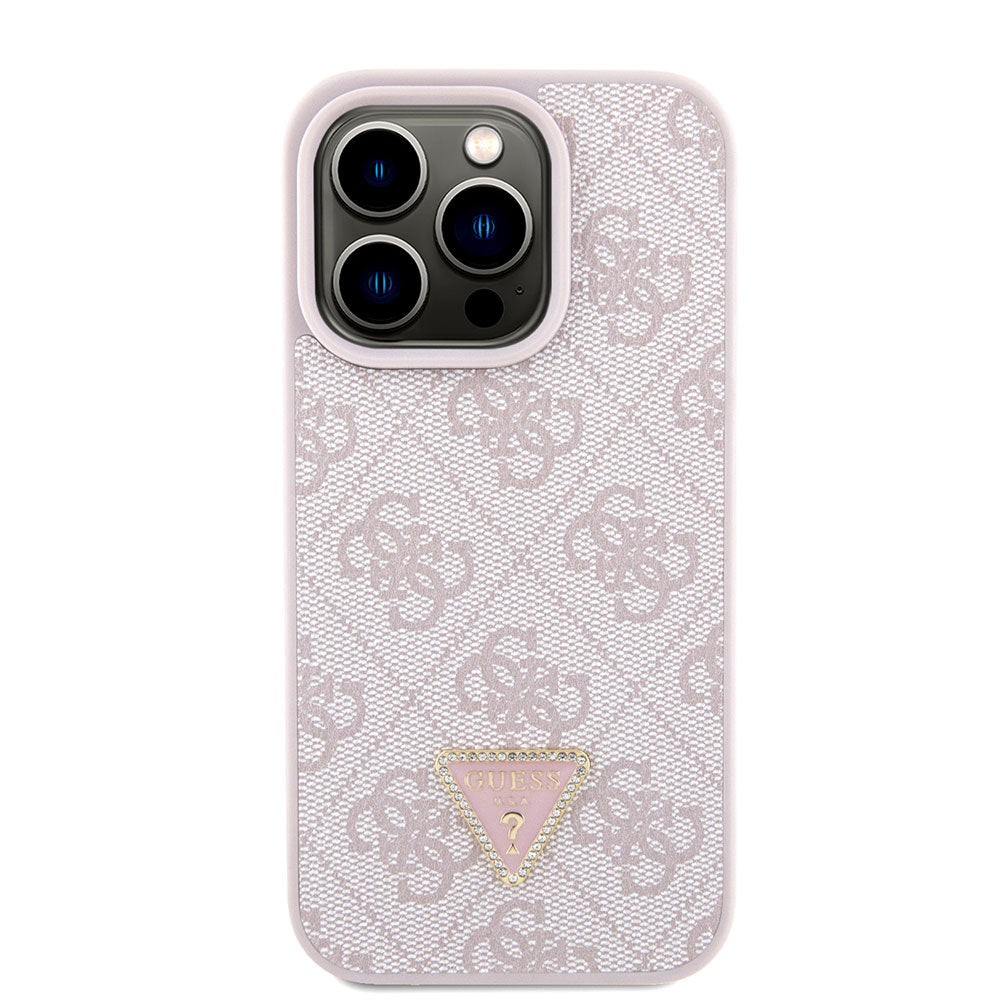 Apple iPhone 15 Pro Max Kılıf Guess PU Deri Askılı Strass Crossbody Kapak Pembe