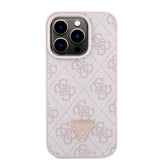Apple iPhone 15 Pro Kılıf Guess PU Deri Askılı Strass Crossbody Kapak Pembe