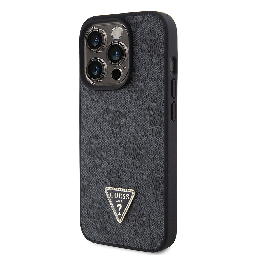 Apple iPhone 15 Pro Kılıf Guess PU Deri Askılı Strass Crossbody Kapak Siyah