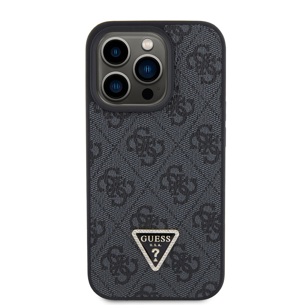 Apple iPhone 15 Pro Kılıf Guess PU Deri Askılı Strass Crossbody Kapak Siyah
