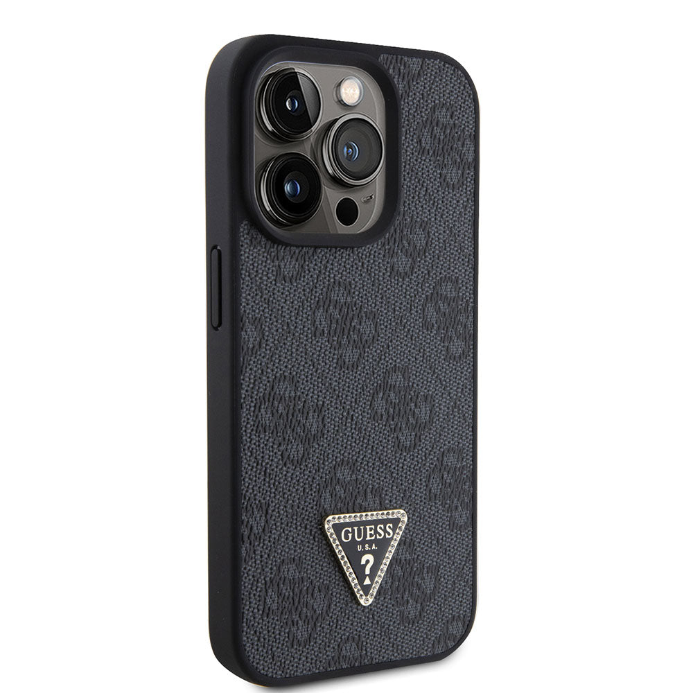 Apple iPhone 15 Pro Kılıf Guess PU Deri Askılı Strass Crossbody Kapak Siyah