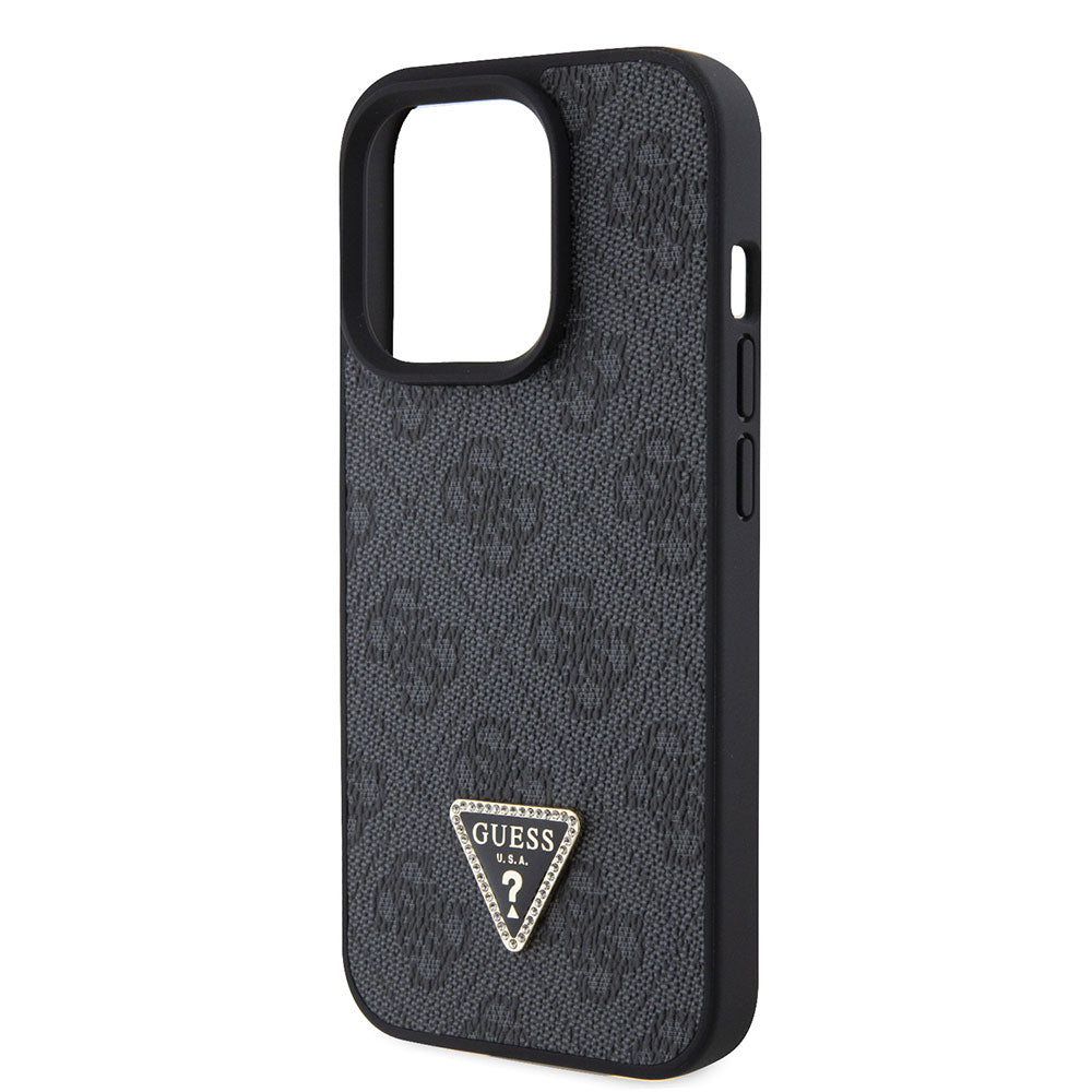 Apple iPhone 15 Pro Kılıf Guess PU Deri Askılı Strass Crossbody Kapak Siyah