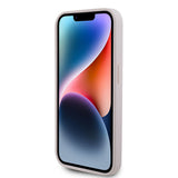 Apple iPhone 15 Pro Kılıf Guess PU Deri Taşlı Üçgen Logolu 4G Desenli Strass Kapak Pembe