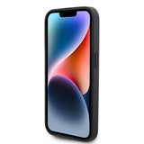 Apple iPhone 15 Pro Kılıf Guess PU Deri Taşlı Üçgen Logolu 4G Desenli Strass Kapak Siyah