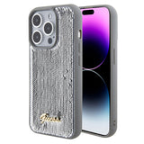 Apple iPhone 15 Pro Kılıf Guess Pullu Metal Yazı Logolu Sequin Script Kapak Gümüş