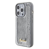 Apple iPhone 15 Pro Kılıf Guess Pullu Metal Yazı Logolu Sequin Script Kapak Gümüş