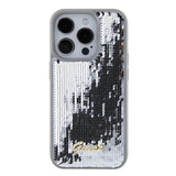 Apple iPhone 15 Pro Kılıf Guess Pullu Metal Yazı Logolu Sequin Script Kapak Gümüş