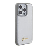 Apple iPhone 15 Pro Kılıf Guess Pullu Metal Yazı Logolu Sequin Script Kapak Gümüş